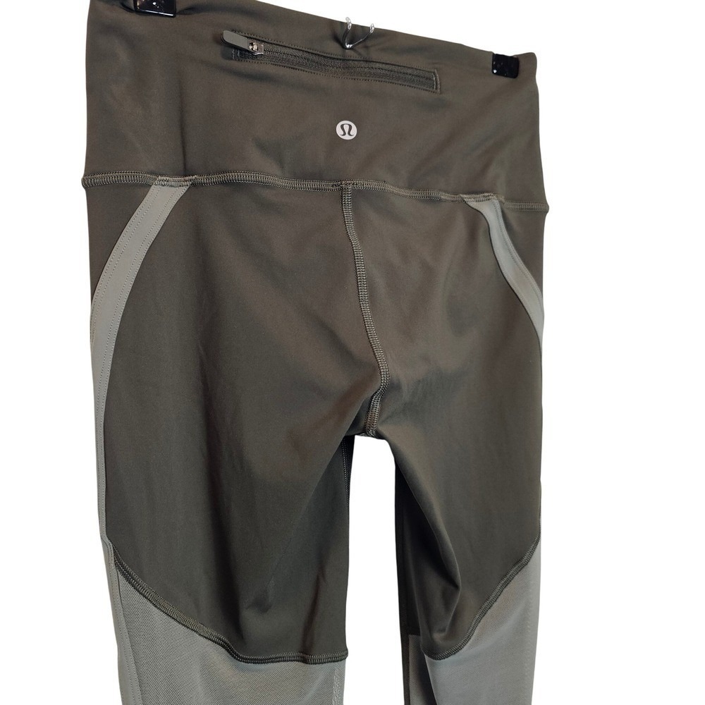 Lululemon Zip the Line Crop 24" Green Mesh‎ Reflective Leggings Size 4 - Picture 4 of 11